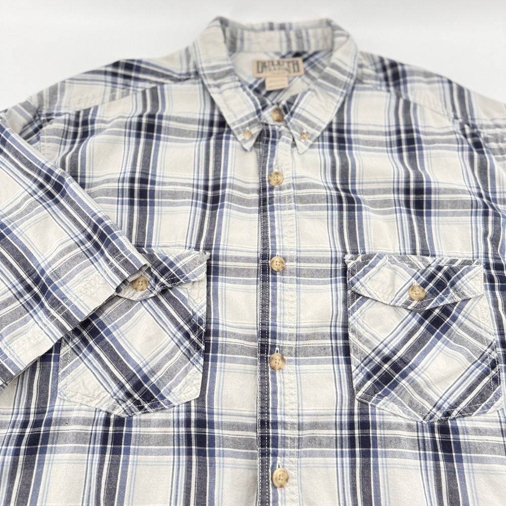 Duluth Trading Co Button Down Shirt Men 2XLT Blue White Plaid Cotton SS 51710